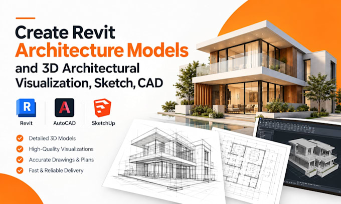 create revit architecture models and 3d architectural visualization, sketch, cad
