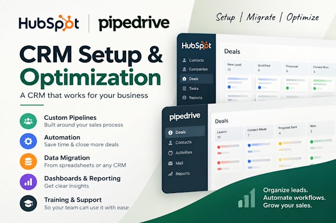help you with pipedrive CRM, be your hubspot expert, and setup hubspot CRM