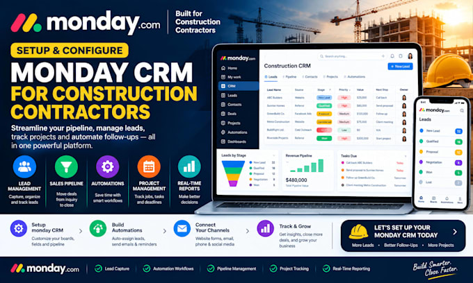 setup monday CRM for construction contractors and automate leads