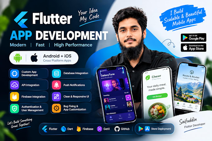 develop a flutter mobile app for android and ios