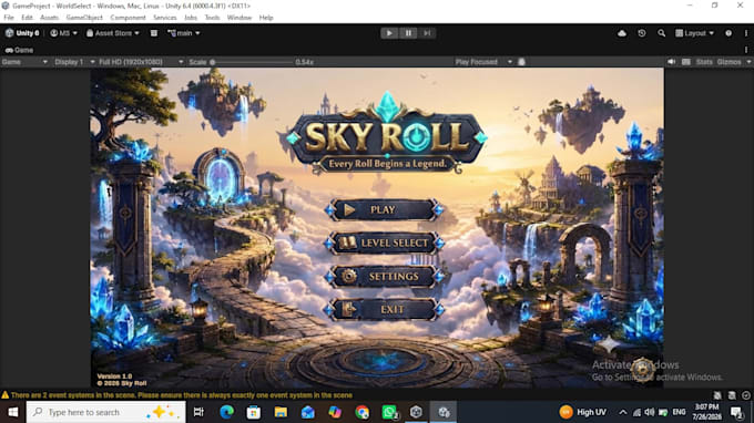 develop a unity game prototype or gameplay mechanic
