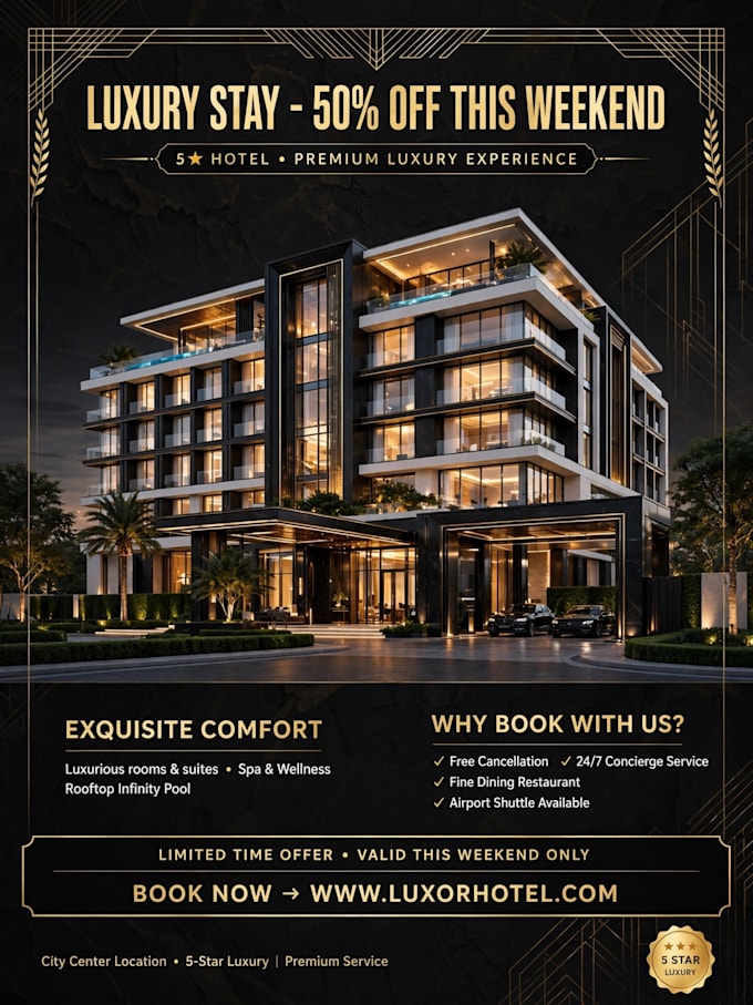 design luxury hotel poster, restaurant menu, and cafe flyer