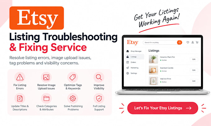 etsy listing troubleshooting visibility image upload tag issues error fixing