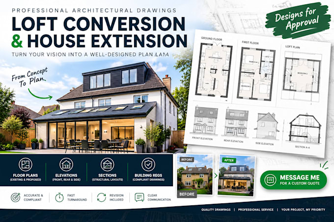 design loft conversion house extensions floor plan and building regulation plans