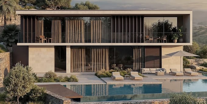 redesign apartment exterior, architectural facade render, penthouse rooftop