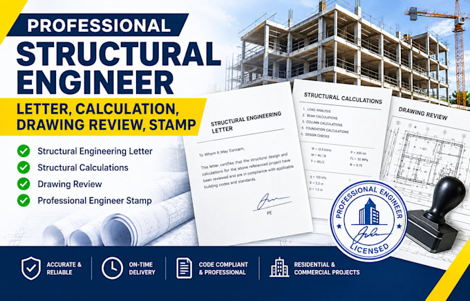 provide structural engineer letter, calculation, structural drawing review stamp