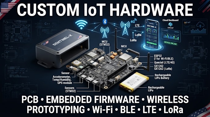 design custom iot hardware with pcb embedded firmware, and wireless connectivity