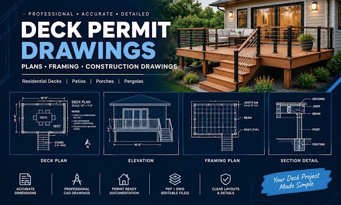 create deck permit drawings, framing plans and construction drawings