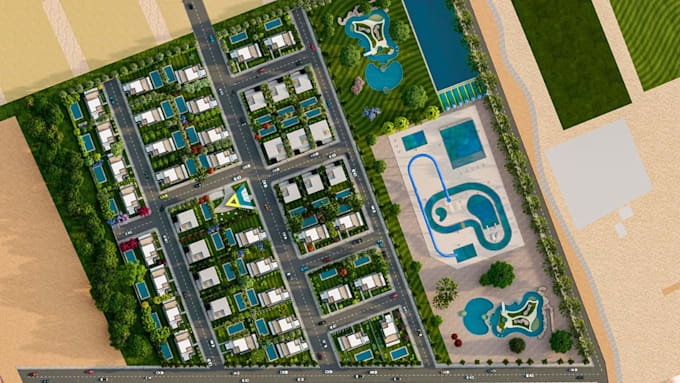 design 3d residential community masterplan site plan landscape aerial rendering