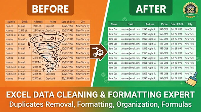 clean, format, merge, split excel data and data formatting