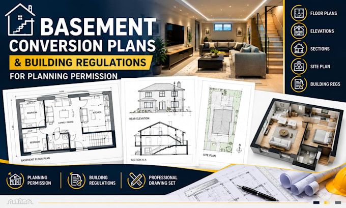 draw basement conversion and building regulations plans for planning permission