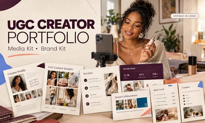design ugc creator portfolio website, canva media kit design for ugc creators