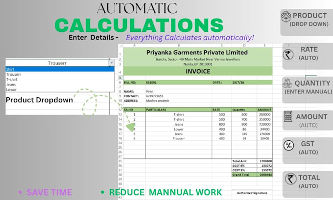 create an automated invoice generator in excel