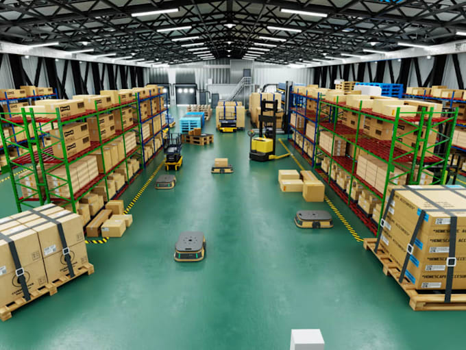 render 2d, 3d warehouse, industrial building, factory layout, facility design