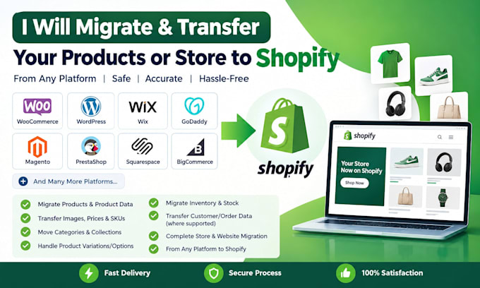 migrate clone woocommerce wordpress to shopify wix godaddy to shopify migration