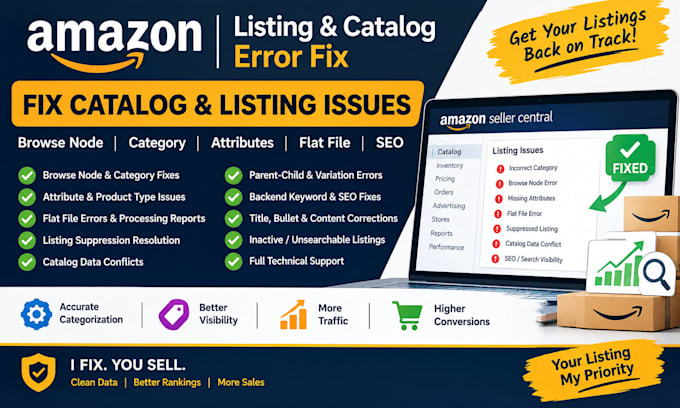 fix amazon browse node category attribute catalog listing flat errors rank SEO