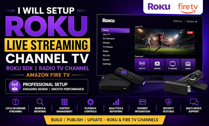 create roku channel, roku sdk, roku app, fire tv,apple tv and android tv