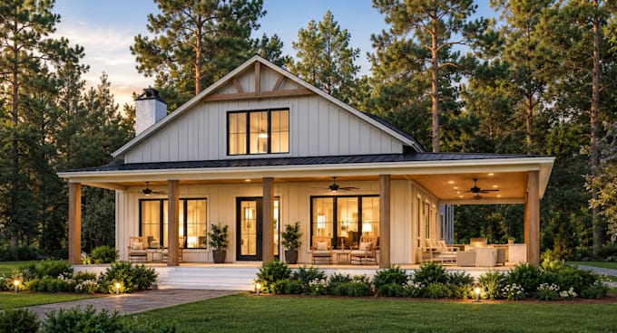 create 3d barndominium interior and exterior rendering