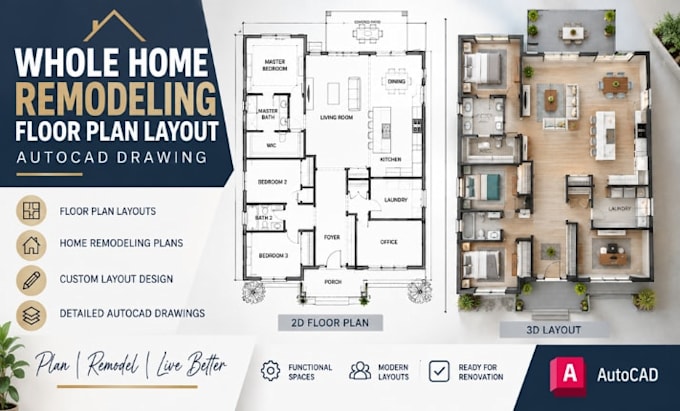 create whole home remodeling floor plan layout autocaddrawing