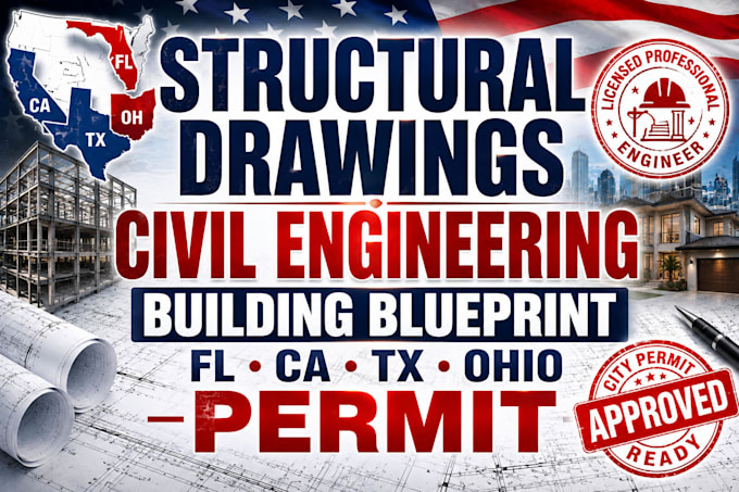 structural drawings civil engineering building blueprint fl ca tx ohio permit