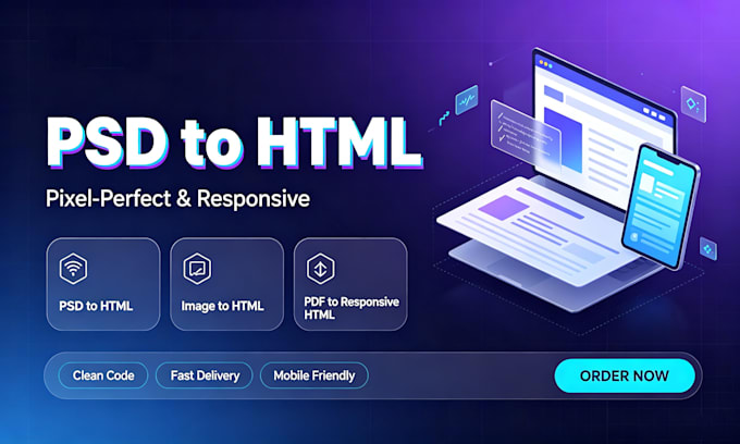 convert psd to html, image to html, pdf to responsive html