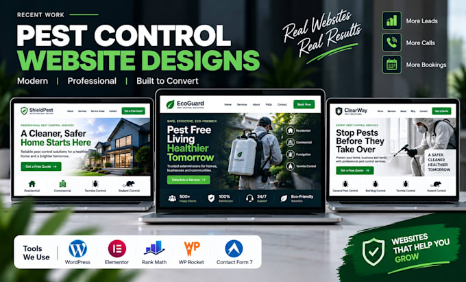 build pest control exterminator wordpress website for more leads and bookings