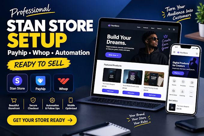 setup stan store, payhip, whop checkout and automation