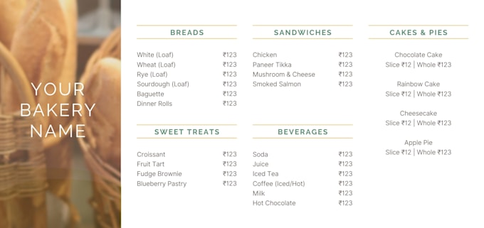 design aesthetic bakery menu, cafe menu and menu design