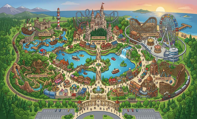 create water park map illustrated park map attraction map amusement vector map