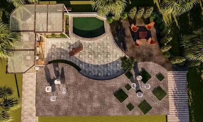 design your backyard or front yard landscape with 2d plan and 3d rendering