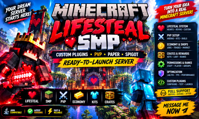 setup minecraft lifesteal smp server custom plugins pvp paper spigot server java