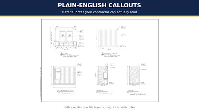 draft interior elevations for kitchens, baths, and interior spaces