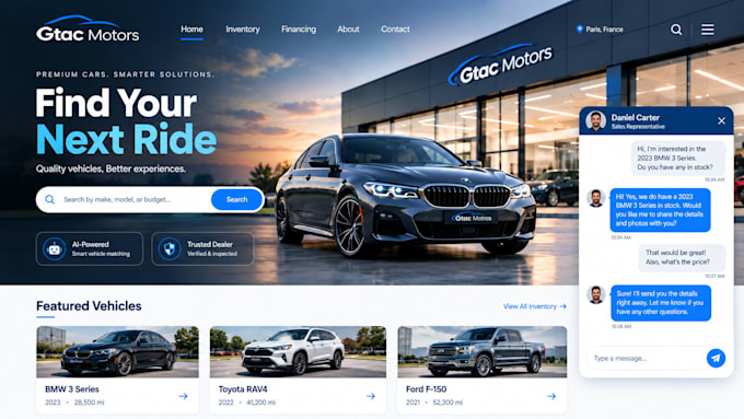 develop a car dealership website with ai chatbot and inventory system