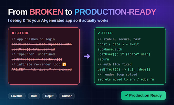fix and improve your lovable bolt replit or ai generated web app