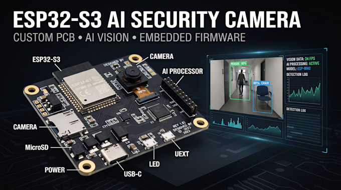 create esp32 s3 security camera pcb with ai vision and embedded firmware