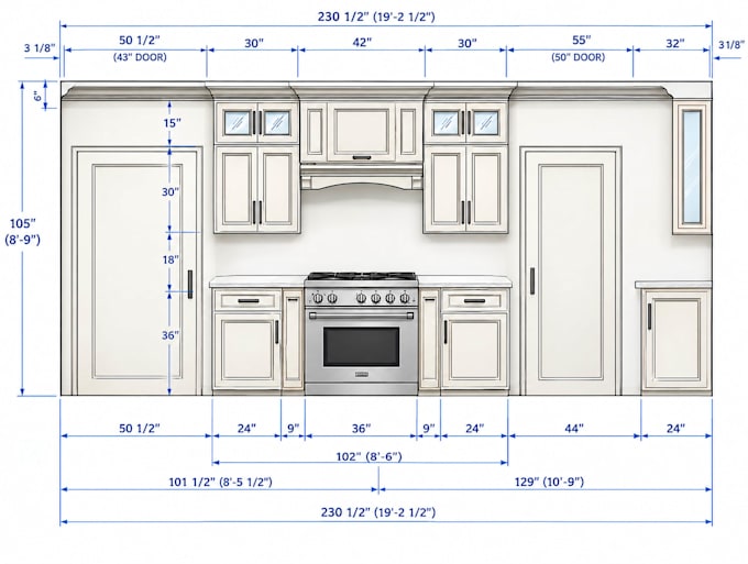 create kitchen cabinetry, wardrobe, closet, millwork and joinery shop drawing