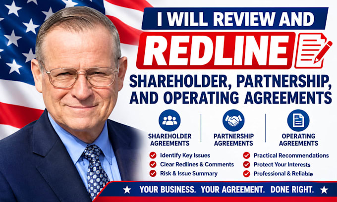 review and redline shareholder, partnership, and operating agreements
