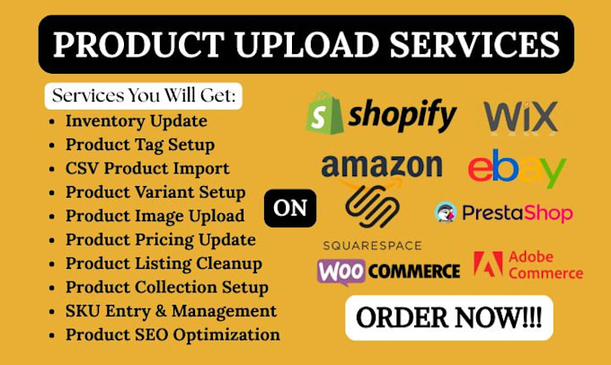 do product upload on shopify, amazon, wix product listing ebay listing