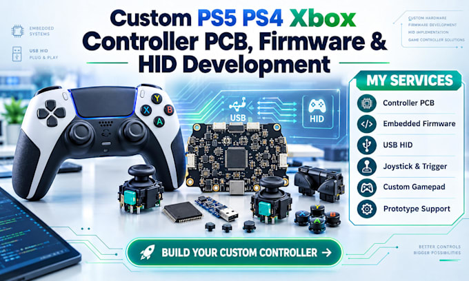 custom ps5 ps4 xbox controller pcb, firmware and hid device development