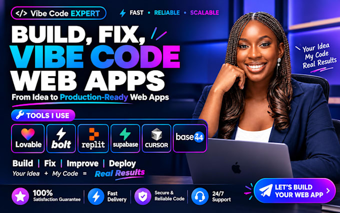 build, fix, vibe code web app with lovable, bolt, replit, supabase, cursor, base