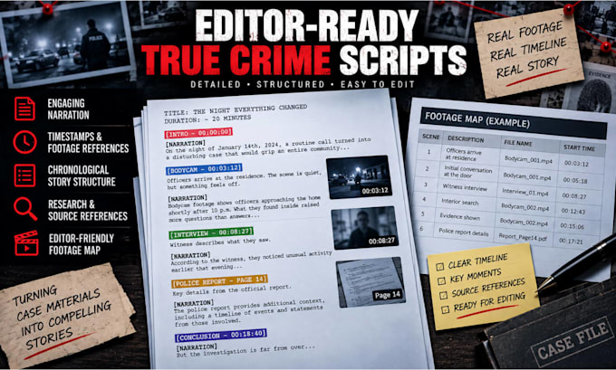 write a true crime documentary script using your bodycam footage