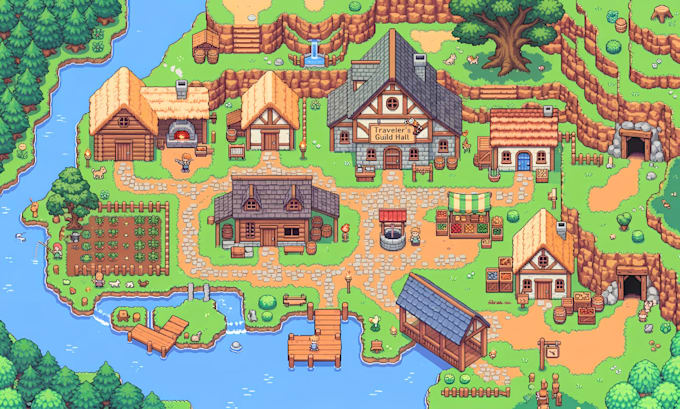 create pixel art tileset top down rpg maker tilemap 8bit 16bit retro game assets