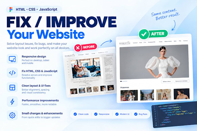 fix HTML CSS javascript and responsive issues