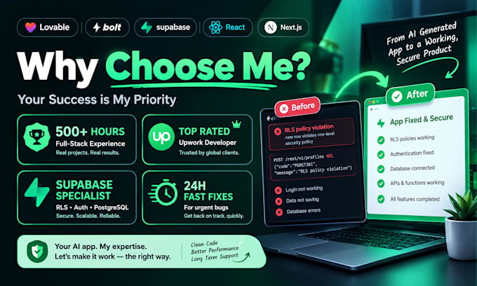fix supabase errors, rls, auth and database bugs in lovable ai app