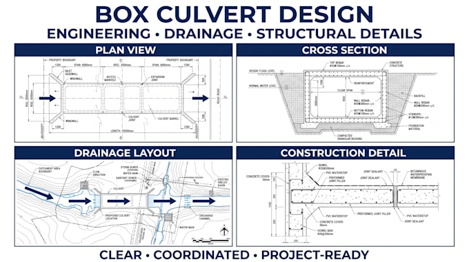 design box culverts drainage structures and construction drawings