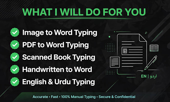 do fast urdu english typing, image to word, pdf to word typing