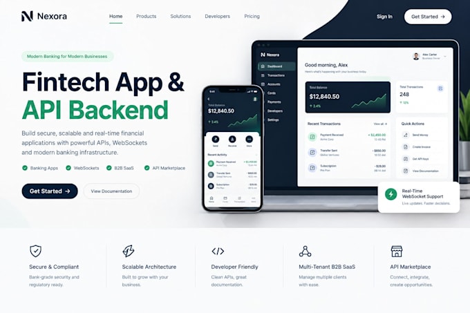 develop fintech banking web app websocket backend b2b saas marketplace plaid api