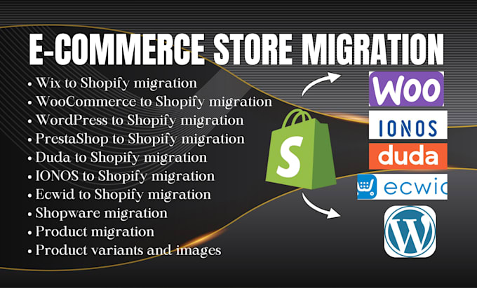migrate wix woocommerce wordpress prestashop duda ionos ecwid to shopify store