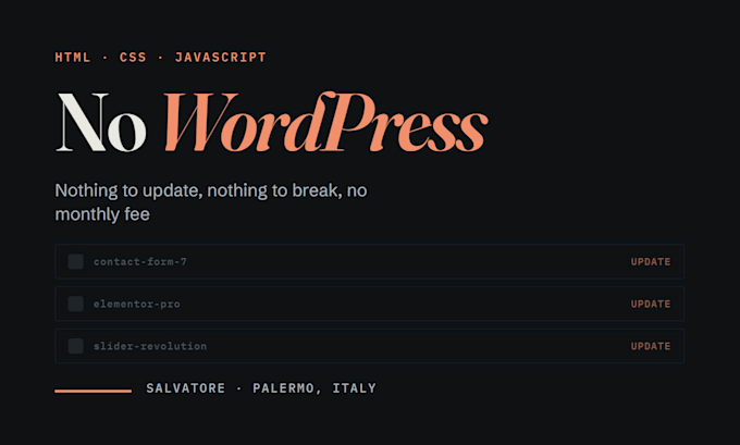 design and code a one page website with no wordpress and no plugins