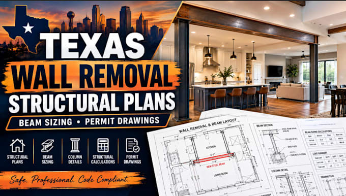 prepare texas load bearing wall removal beam sizing permit drawings